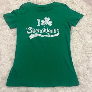 I love Shenanigans St Patricks Day Crazy Dog T-Shirt Size S Green
